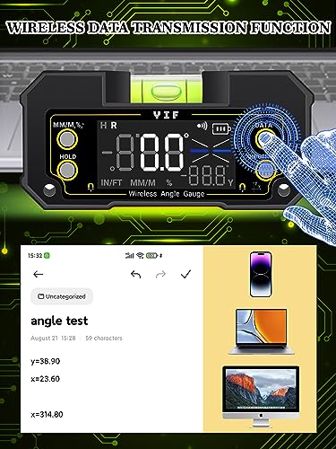 YIF Wireless Digital Angle Finder Tool with Dual Axis, Digital Level with Slope Percentage - Magnetic Angle Finder with Clear Display & Digital Protractor for Absolute & Relative Measurement