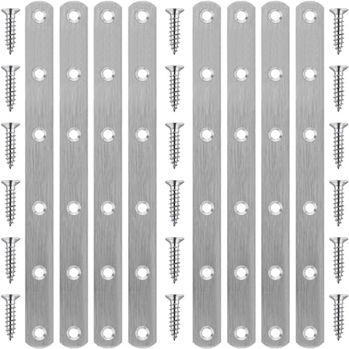 8 Pack Flat Straight Brace Brackets, 8 Inch Stainless Steel Mending Plates Repair Fixing Brackets Heavy Duty Straight Repair Joining Plates for Wood with Screws - size: 8 PCS-8 inch