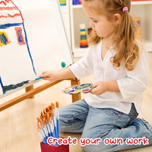 150 Pcs Paint Brushes Palettes Set,50 Paint Tray Palettes,50 Flat Paint Brushes,50 Pointed Tip Paint Brushes,Nylon Hair Paint Brushes for Acrylic Oil Watercolor Painting,Art Classroom Supplies