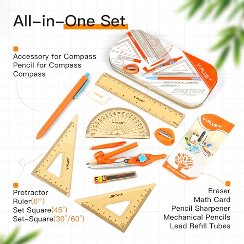 YPLUS Geometry Set, Protractor and Compass Set for Students, 12Pcs - size: 1 Count (Pack of 12)