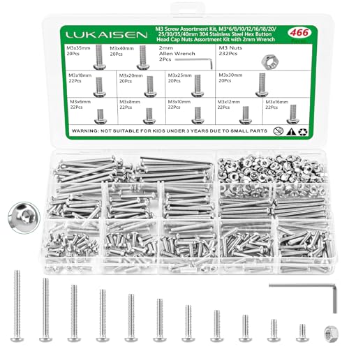 466 Pcs M3 Hex Button Cap Screws Nuts Washers Wrench Kit, 304 SS - size: SS M2 466pcs 2