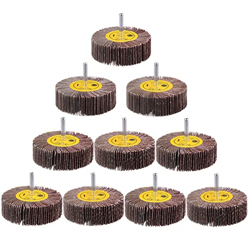 Rocaris 1/4" Abrasive Flap Wheel Sander Set, 80 Grit Aluminum Oxide Flap Wheels Cylindrical Shape Sanding Wheel, 8 Sizes (10)