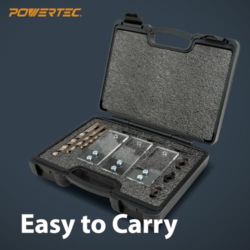 POWERTEC Complete Doweling Jig Kit w/ 1/2",3/8",1/4" Cobalt M-35 Drill Bits, Wood Dowel Jig Accessories with Depth Scale, Laser Cut Alignment Marker & Split Ring Stop Collar for Easy Alignment(71714) - style: Complete Doweling Jig Kit (1/2", 3/8", 1/4" Bi