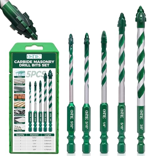 Masonry Drill Bit Set 5 Pcs(5/32"-3/8"), Masonry Drill Bits for Concrete - size: 5Pcs (5/32-3/8) Green