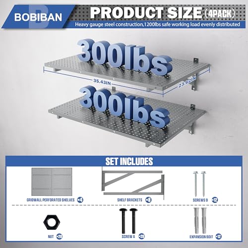 4 Pack Garage Wall Shelving Heavy Duty 2x3ft, Gray - color: Grey, size: 2X3ft-4pack