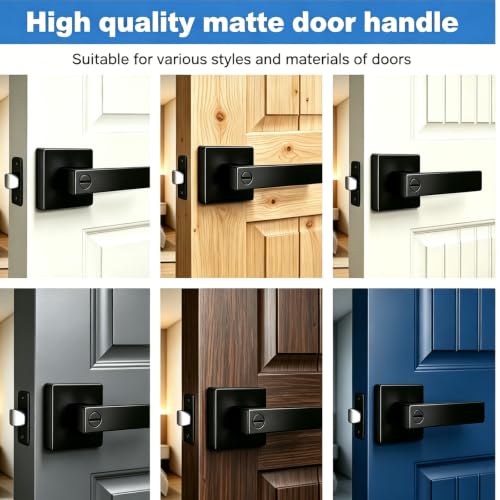 Privacy Door Lever, 10 Pack Matte Black Door Handle, Keyless Interior Door Knob with Lock for Bedroom Bathroom, Heavy Duty Square Door Lock, Reversible for Left Right Handled Doors