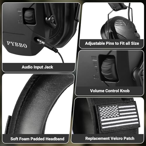Electronic Shooting Ear Protection w/Gel Pads, 23dB NRR Active Noise Reduction & 3X Amplification Headset for Shooters - color: Black