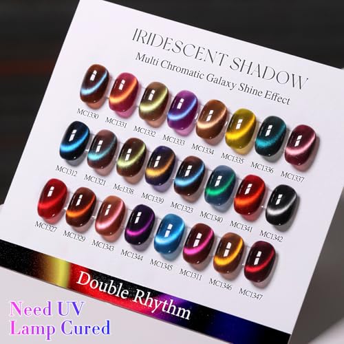Double Rhythm 28Pcs 0.5Oz Cat Eye Gel Nail Polish Set Same Color Same Bottle Gel Polish Kit Nail Art Manicure Salon DIY at Home for Women (Dark Navy Blue Green Burgundy Brown-T24-15) - color: Iridescent Shadow
