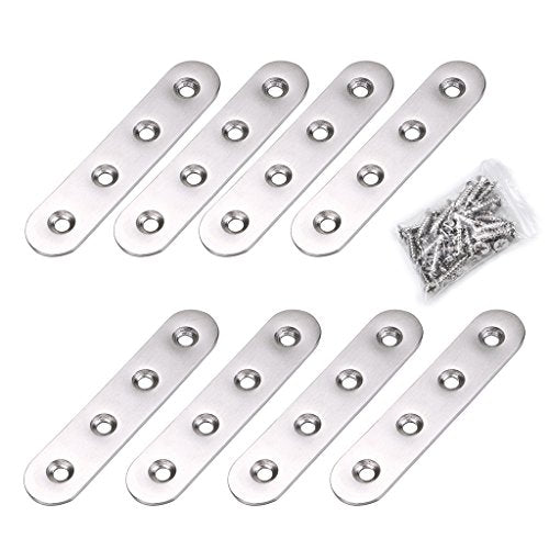 Sumnacon 8Pcs Stainless Steel Flat Plates - 4 Inch Heavy Duty Mending Plate Straight Corner Brace Brackets Connector Furniture Repair Fixing Joint with Screws, Silver - size: 4 Inch Silver