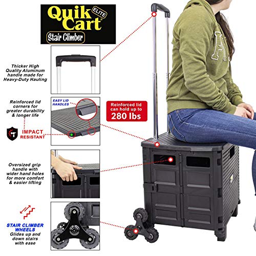 dbest Products Quik Cart Elite Stair Climber Rolling Crate - Black - color: Black, style: Elite Stair Climber