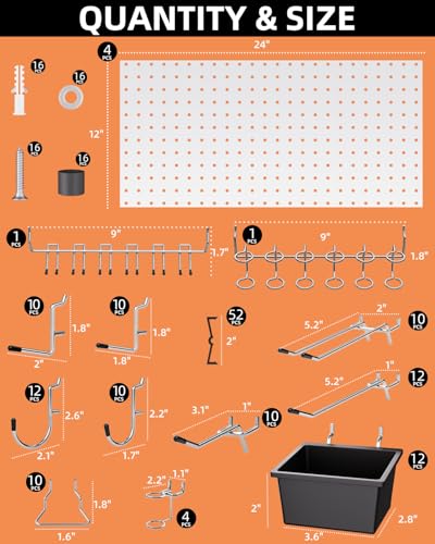 INCLY 158PCS White Metal Pegboard Wall Organizer 48x24 Inch - color: White, size: 48x24 Inch