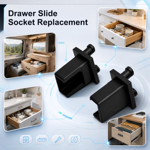 2-Pack Drawer Slide Socket Replacement for Merillat 471029/471037, Left Right Drawer Rail Sockets, Cabinet Drawer Track Repair Parts, Secure Fit Drawer Slide Bracket