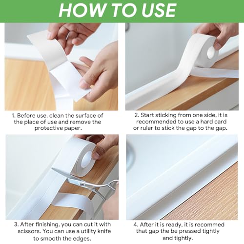 2 Pack Caulk Strip, 1.5" x 10.5Ft PVC Self Adhesive Caulk Tape, Sealing Waterproof Silicone Tape for Bathroom Bathtub Kitchen Toilet Wall Windows - color: 2 Pack, White