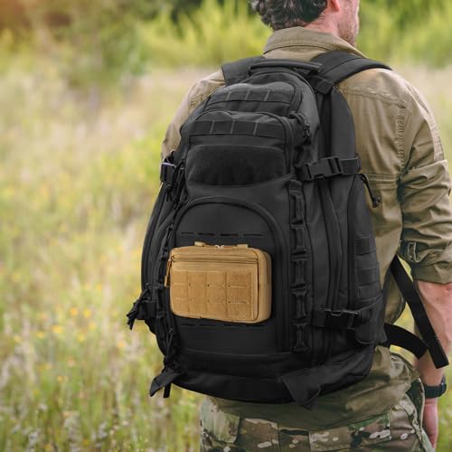 FRTKK Tactical Molle Admin Pouch Utility Laser Cut EDC Tool Pouch Bag Horizontal Modular Pouches Include US Flag Patch and Keychain - color: Tan