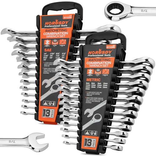 HORUSDY 26-Piece Ratcheting Wrench Set | Metric and SAE (6-19 mm & 1/4” to 3/4“) | Ratchet Combination Wrenches Set with Organizer | 72-Tooth | Chrome Vanadium Steel - style: 26pcs Metric&SAE Ratchet Wrench Set