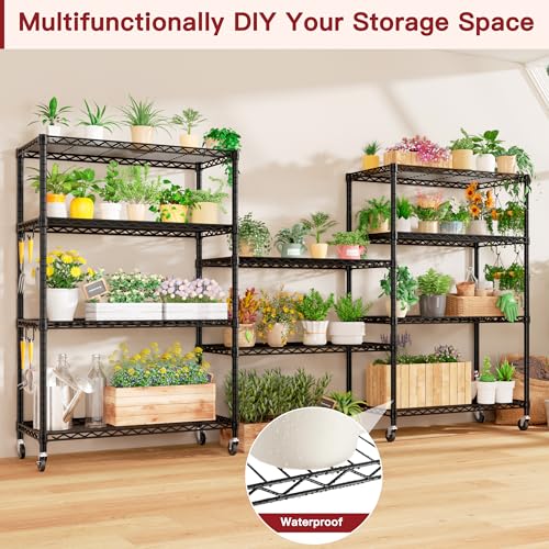PrimeZone 36"W x 16"D x 79"H Wire Shelving with Wheels, 5-tier Metal Shelf - size: 36"W x 16"D x 79"H