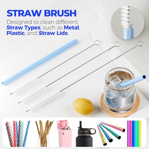 Holikme 6 Pack Bottle Brush Set, 14" Long Handle Stainless Steel Bottle Cleaner Brush, 3 Straw Brushes, 4-in-1 Bottle Cleaning Brush for Water Bottle, Baby Bottle, Blue&White - color: Blue&white, size: 6Pack