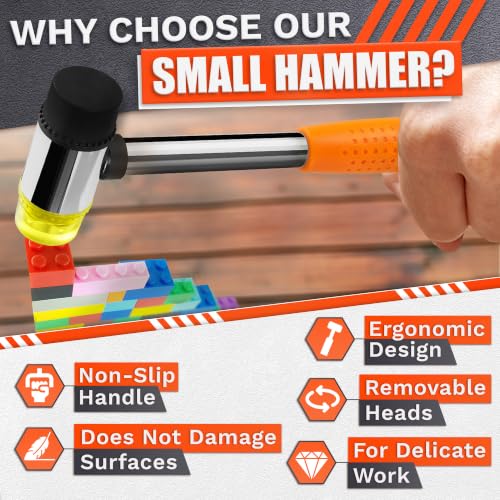Small Orange Rubber Mallet Hammer 25mm, Double Faced Non Marring Head - color: Orange