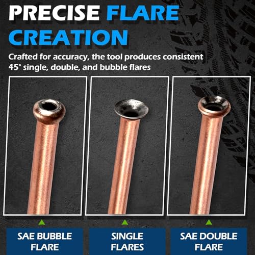 Brake Line Flaring Tool Kit 7-Piece, 3/16" 1/4" SAE Double & Bubble Flare Tool, 45° Flaring Tool for Brake & Fuel Lines, 3/16 Brake Flare Tool for Automotive Hydraulic Repair，Blue