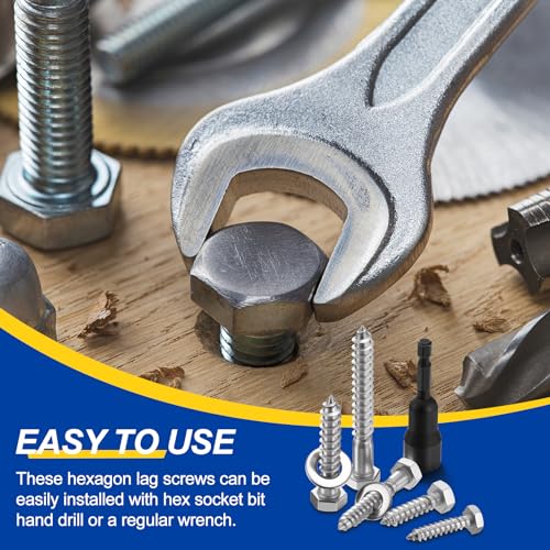 25 Pcs Hex Head Lag Screws 3/8"x3" SS 18-8 (304) Lag Bolts - color: Silver, size: 3/8"x3"