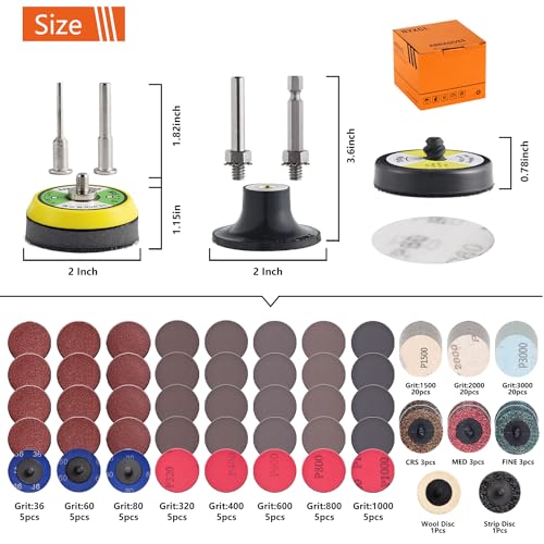 Tshya 117 Pack 2 inch Hook & Loop Quick Change Sanding Discs Set for Drill Sanding Attachment, Headlight Restoration & Multi-Surface Sanding, Wet/Dry Use, 36-3000 Grit
