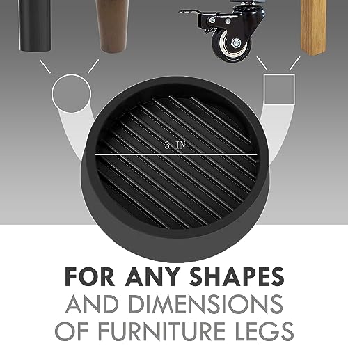 3X3 Round Rubber Caster Cups, Non Slip Furniture Pads - 8 Pack - color: Black, size: 3” 8pcs