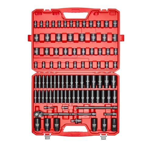 VEVOR 91-Piece 1/2" Drive Impact Socket Set, Deep & Shallow Kit - size: 1/2" 91 PCS