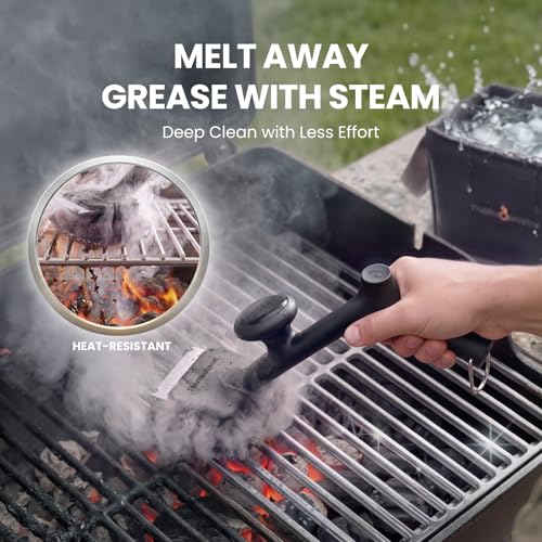 ThermoMaven Bristle-Free BBQ Grill Brush - No Wire Risk Steam Cleaner Removes Burnt Grease Fast - 17" Cool-Touch Handle, Scraper & 3 Replaceable Heads for Gas, Charcoal & Cast Iron - size: Black 3pcs-Small