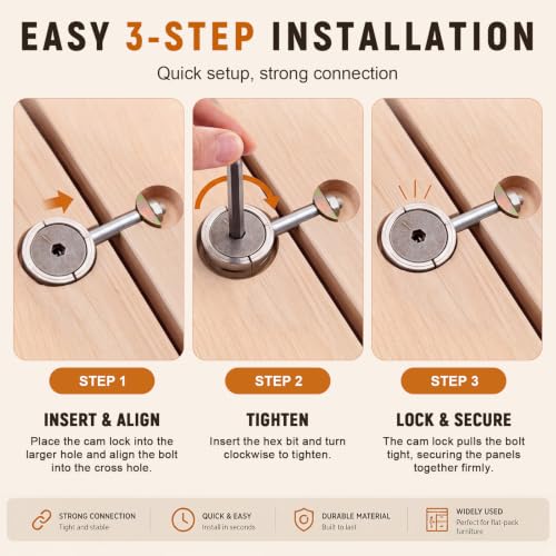 Shimeyao 8 Pcs Countertop Connector Bolts, Miter Bolt Kit with Hex Wrench
