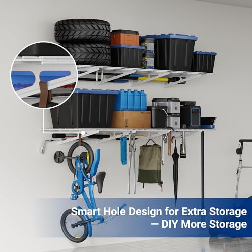 FLEXIMOUNTS 4-Pack 2x4ft Wall Shelf Garage Storage Rack Wall Mounted, White - color: White, size: 4 pack-2x4 ft