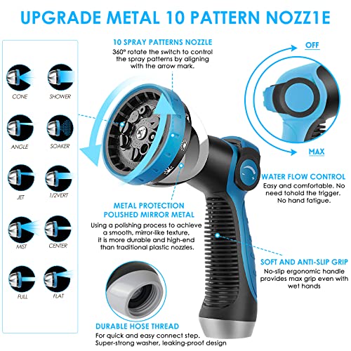 Non-Expanding Garden Hose 50 ft, Kink Free Flexible Water Hose with 10-Pattern Spray Nozzle, Lightweight Hose Pipe, Leak Proof, 3/4" Swivel Connectors, Super Fabric, Portable Storage Strap - size: 50ft