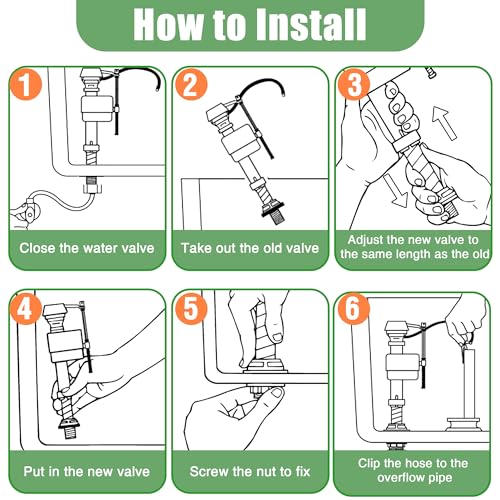 Saillong 2 Pack Toilet Fill Valve Replacement, Height Adjustable Universal Toilet Tank Flusher Replacement Kit, Leak-Proof Easy Install Fill Valve Repair Kit