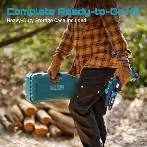 SEESII 6-Inch Mini Chainsaw Cordless with Oiler System - color: Light Blue