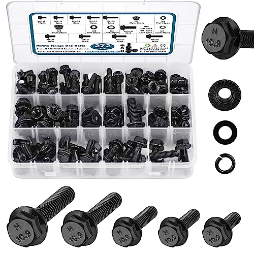 SATANTECH 272Pcs Flange Hex Bolts and Nuts Kit,M6 Bolt,M8 x1.25 Bolts,M10-1.5, Metric Bolt Assortment,Alloy Steel Class 10.9 Black Zinc Plated,Full Coarse Thread (12mm to 30mm) - color: Black Flange M6 M8 M10 Hex Bolt