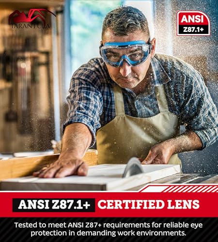 ANSI Z87.1+ Safety Goggles Over Glasses, Anti-Fog&Anti-Scratch UV380 Lenses - color: Clear & Blue
