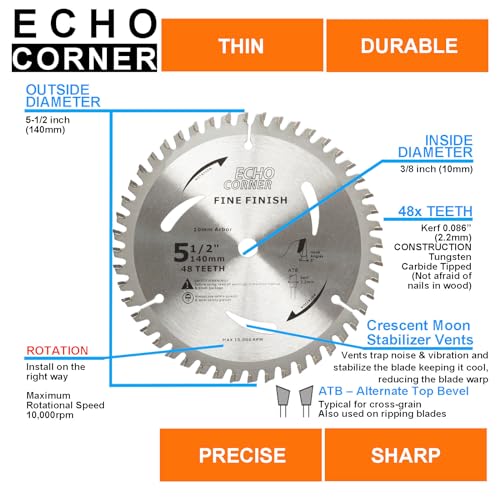 5-1/2" (10mm Arbor) Wood Cutting Circular Saw Blades, 140mmX10mmX48T/24T - style: Wood 24T/48T
