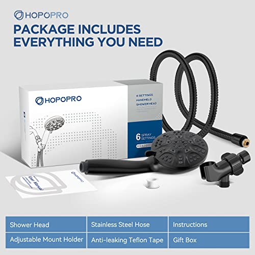 6-Mode High Pressure Handheld Shower Head Set, Consumer Reports Recommended HOPOPRO High Flow Hand Held Showerhead with 59 Inch Hose Bracket Teflon Tape Rubber Washers - color: Matte Black, style: 6 Modes