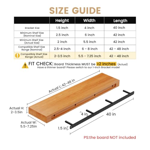 2pcs Floating Shelf Hardware Heavy Duty Hidden Shelf Brackets Support,Wall Mounting Invisible Floating Shelves Bracket with Jig (40" x 4" x 1.5") - size: 40" x 4" x 1.5"