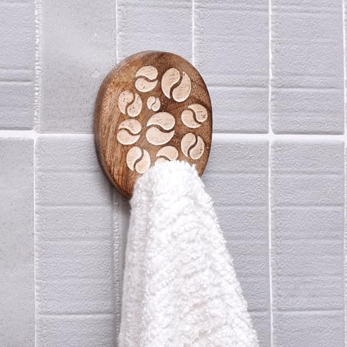 Indian Shelf 6 Piece Wooden Adhesive Wall Hooks for Bags, Keys, Hats - color: Brown Style 9