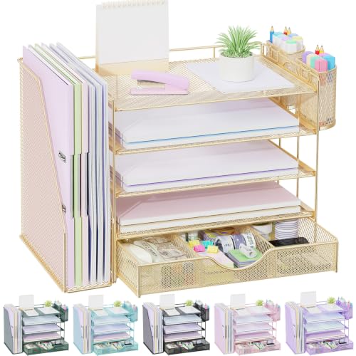 gianotter 5-Tier Desk Organizer with Drawers and File Holders - color: Gold, size: 5T