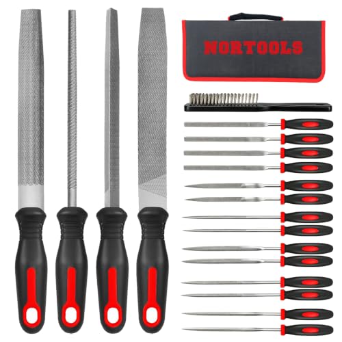 19 PCS Metal File Set, T12 Metal Files for Steel,Flat/Round/Triangle/Half-Round Hand Set with Needle File & Steel Brush for Metals, Metalworking & Woodworking