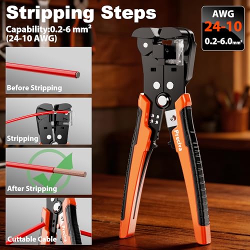 Preciva Crimping Tool for Insulated Terminals Wire Connectors, AWG20-10 Ratchet Crimper with Automatic Wire Stripper and 380 Pcs Insulated Terminals Connectors