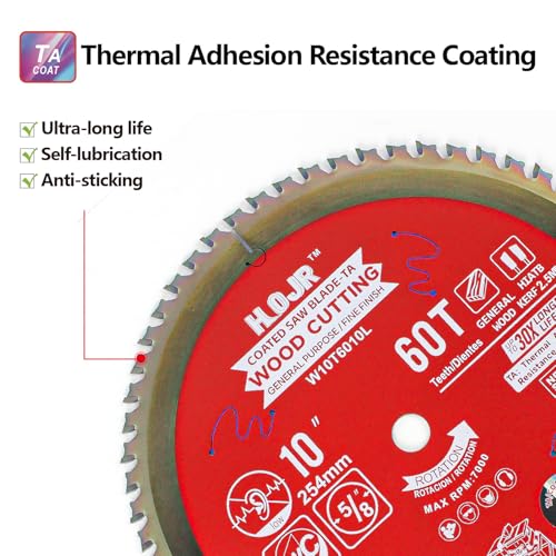 2-Pack 10" 60T & 90T 5/8" Arbor Woodworking Circular Saw Blade, Framing/Universal Wood Cutting Saw Blade,Special Anti-Thermal Adhesion Coating on Cutting Edge-TA, 10" 60T&90T 5/8" - size: 10" 60T+10" 90T
