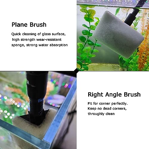 AQUANEAT 6 in 1 Fish Tank Cleaning Tools, Aquarium Cleaner Set with Adjustable Handle, Including Algae Scraper, Sponge Pad, Fish Net, and Brush - size: Large