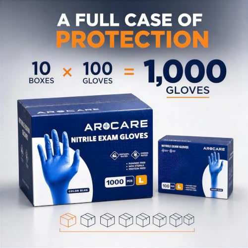 AroCare Nitrile Exam Gloves, 4 Mil, Powder-Free, Latex-Free, 1,000 Count - size: Small