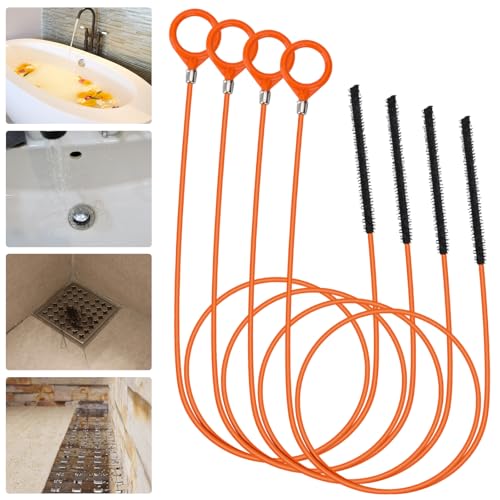4PCS Hair Clog Remover Tool, 50 Inch Anti-break Metal Drain Snake