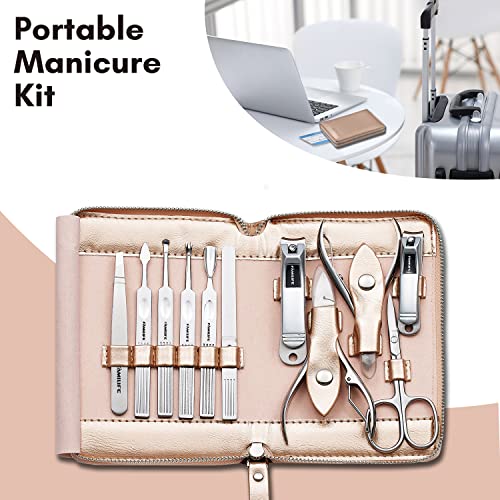 FAMILIFE Stainless Steel Manicure Set 11-in-1 Professional Nail Clipper Kit - color: Gold