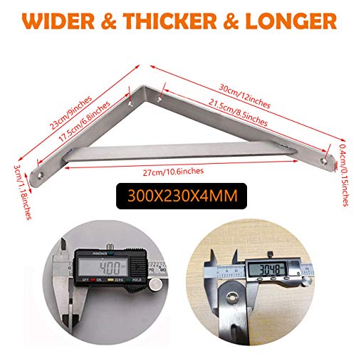 CLT Shelf Bracket, 12” Max Load: 440 lb Heavy Duty Stainless Steel Bracket for Table Bench, Space Saving DIY Bracket, Pack of 2 - color: Silver, size: 12 Inch