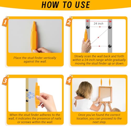 4Pcs Magnetic Stud Finder, No Batteries Required, Easy to Use Wall Scanner Detector Rapidly Locates Screws, Nails & Metal Studs Through Drywall & Wood