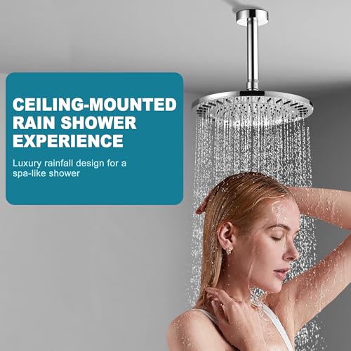 BRIGHT SHOWERS Shower Arm with Flange for Rainfall Shower Head, 6 Inch Ceiling Mount Straight Arm, Replacement Extension Pipe, Heavy-Duty Stainless Steel, Rust-Resistant, 1/2" NPT, Chrome - color: Chrome, style: 6 Inch